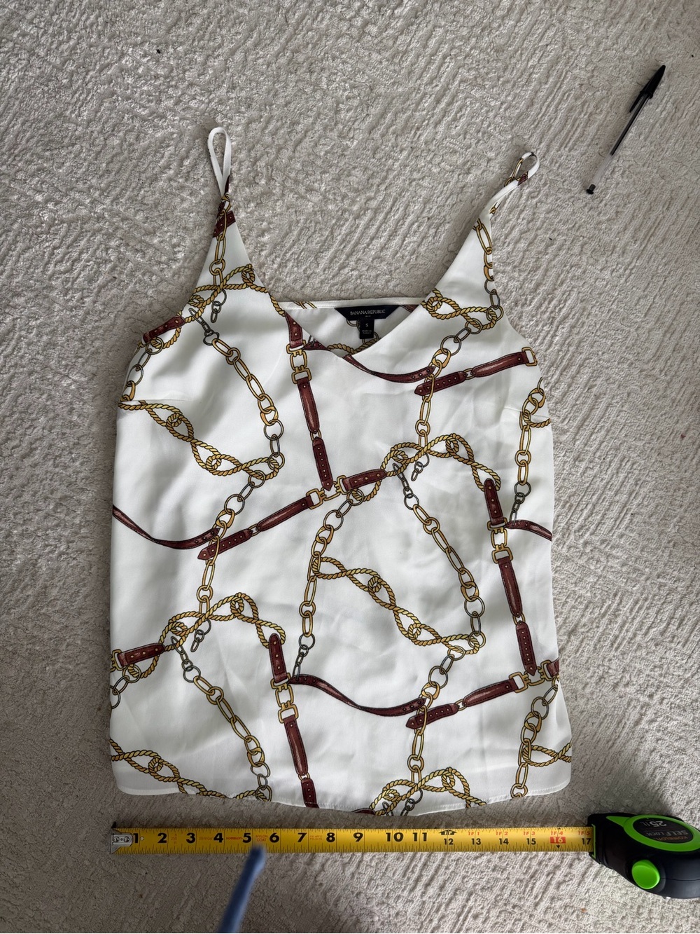 Banana Republic White Chain & Belt Print Satin Cami